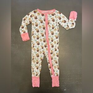 6-12m Bamboo Zippy with Honey Pot/Bear Print and Pink Trim
